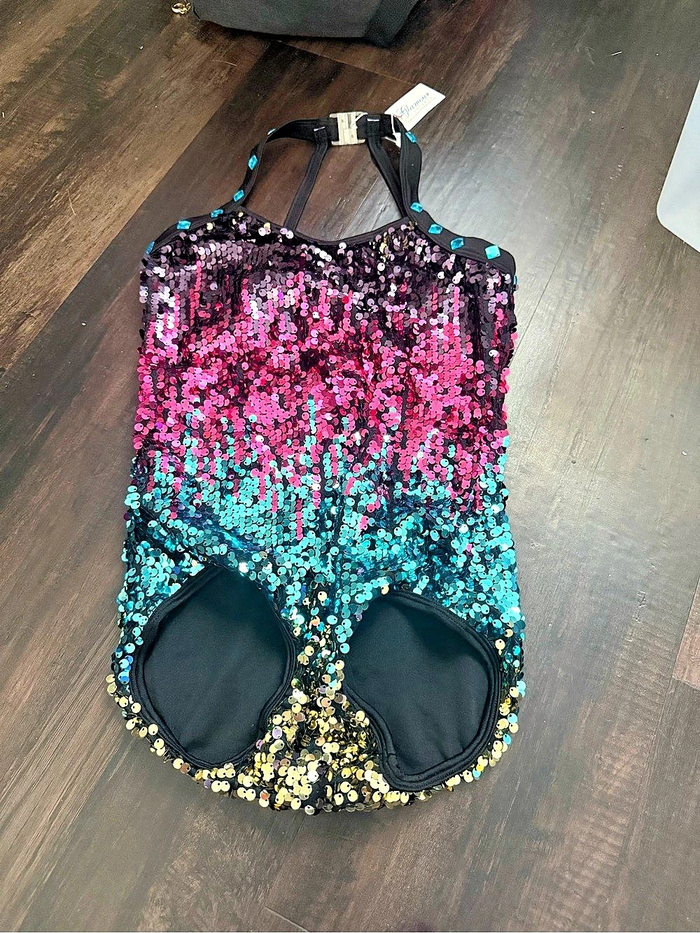 Glamour Costumes Light This Town Sequin Color Block Bodysuit Size LC NWT